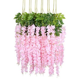 Duovlo 12 Piece 3.6' Artificial Silk Wisteria Vine Ratta Hanging Flower Garland String Home Party Wedding DÃ©cor, Dark Pink