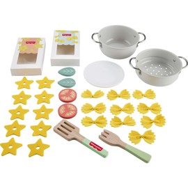 Fisher-Price Wood Pretend Cooking Set, Pots & Pasta Chef, 31 Pieces Play Food & Wooden Utensils for Preschool Kids Ages 3+ Years