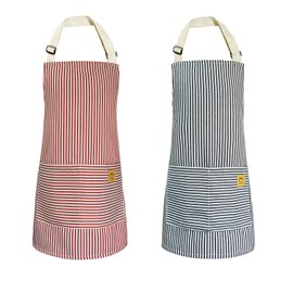 cactusgirl 2 Pack Kids Apron Toddler Apron For Adjustable Cotton Striped Kids Cooking Aprons For Kids Aprons (Red+blue)