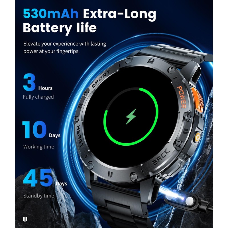 Military Smart Watches for Men(Answer/Make Calls) with LED Flashlight,530mAh Large