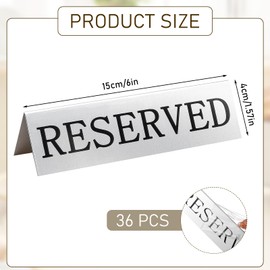 36 Pcs Metal Reserved Table Signs, Double Sided Reserved Seating Signs, Silver Guest Reservation Table Tents for Wedding, Restaurant, Party, Banquet,Ceremony,5.9 x 3.1 Inch