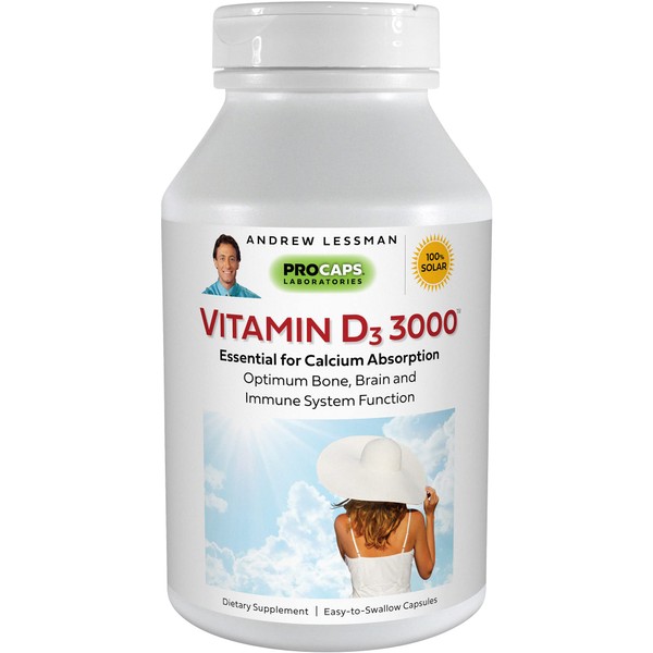ANDREW LESSMAN Vitamin D3 3000 IU 180 Capsules – High Potency, Essential for Calcium Absorption, Supports Bone Health, Healthy Muscle Function, Immune System and More. Small Easy to Swallow Capsules