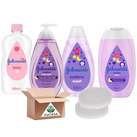 Johnson's Bedtime Routine Bundle: Bedtime Baby Bath, Bedtime Baby Lotion, Baby Bedtime Wash, Baby Bedtime Shampoo + 2x Baby Sponge Sucasa