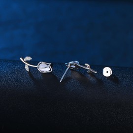 MICMIF Rose Flower Stud Earrings Women's Earrings Silver 925 with Opal White Rose Stud Earrings Hypoallergenic Flower Jewellery for Women Girls, Opal Cubic Zirconia Sterling Silver, Opal