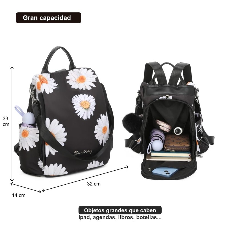 OLIVIA WONG Waterproof Theft Backpack for Women (13L), Convertible Backpack