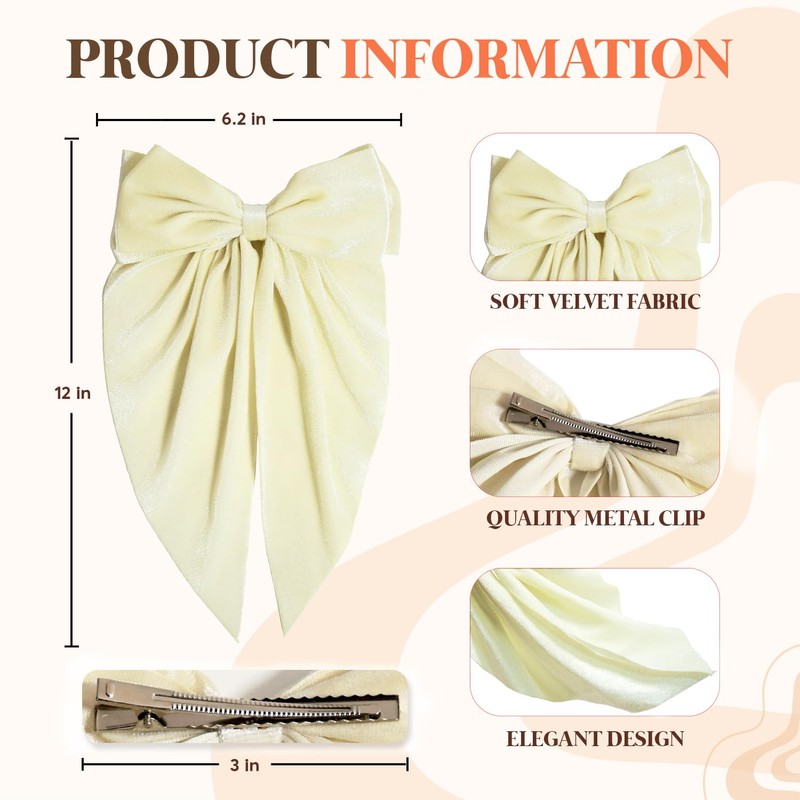 Loqpol 3 PCS Large Velvet Hair Bows, Oversized Long Tail