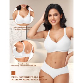 PoseFree Supportive Bras for Women - Wireless & Seamless with Jelly Push Up for All-Day Comfort White L