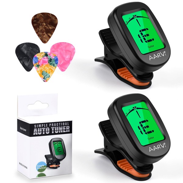 Clip On Guitar Tuner 2 Pack for All Instruments, Acoustic/Electric