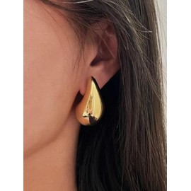 Chunky Gold Hoop Earrings for Women Lightweight Teardrop Earrings Hypoallergenic Gold Plated Earrings Trendy Waterdrop Stud Earrings for Birthday Gifts(Style C Gold)