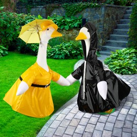Frienda 2 Set Goose Outfits Porch Goose Clothes Goose Costume 23 Inch Fishing Raincoat Bee Flag Style Goose Outfit for Garden Lawn Patio Ceramic Goose Veterans Day Christmas Decor(Raincoat Style)