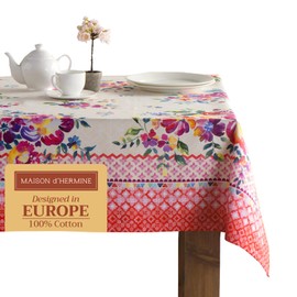Maison d'Hermine Tablecloths, 100% Cotton, 160 cm x 220 cm, Decorative, Washable, Square Easter Tablecloth, Tablecloth for Dining, Kitchen, Party, Camping, Rose Garden, Spring/Summer