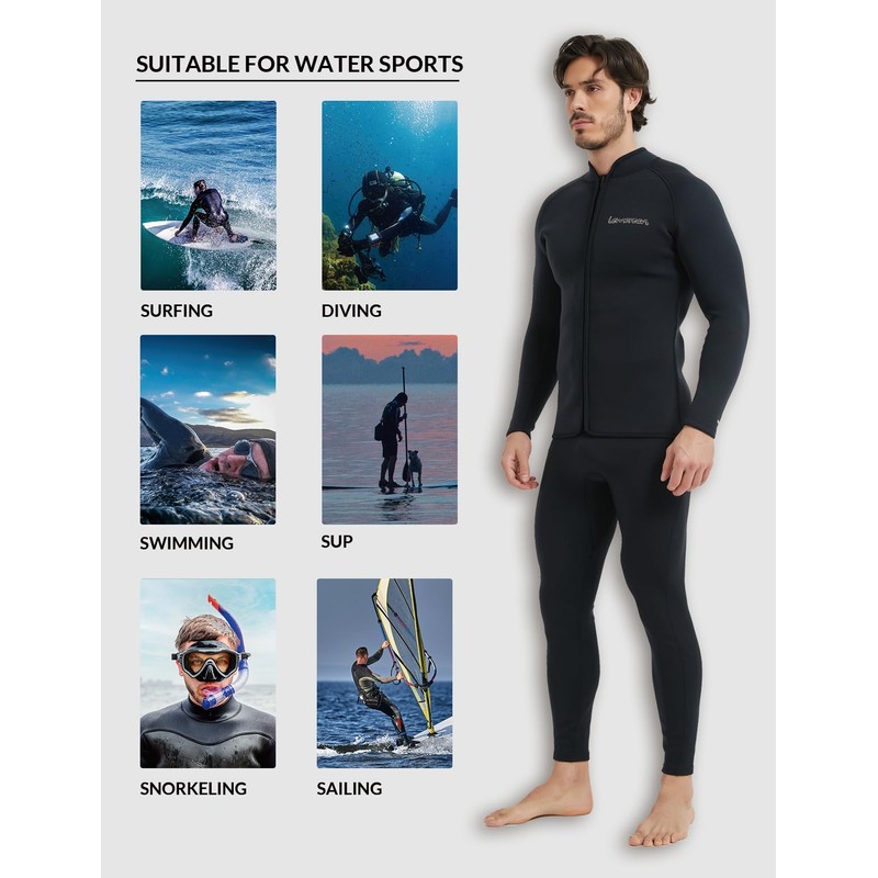 Lemorecn Men’s 3mm Wetsuits Jacket Long Sleeve Neoprene Wetsuits Top(2031blackS)