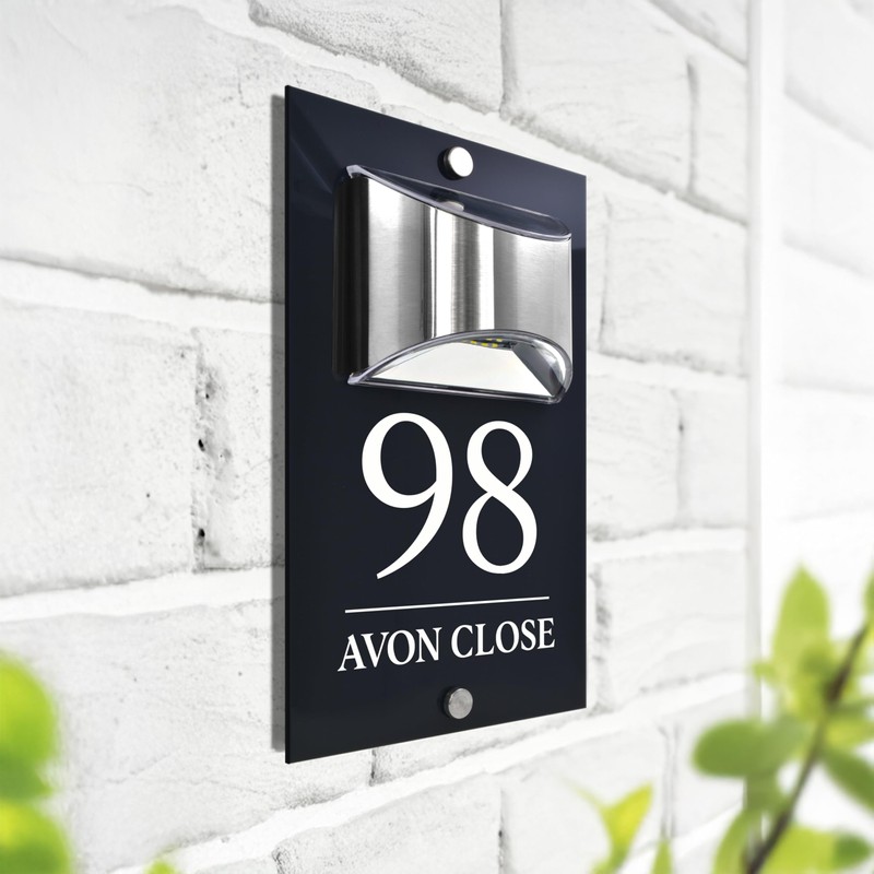 Custom Signs Solar Illuminated Modern Anthracite House Number Sign 24cm