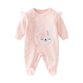 JiAmy Baby Newborn Pyjamas Romper Boys Girls Cotton Romper 0-12 Months, Pink Rabbit, 6-9 months