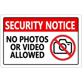 No Photos Or Video Allowed Sign,10X7 Inch,Warning Stickers,No Photography No Video Recording Security Sign Label Sticker,5 Pcs Per Pack