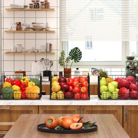 3 Pack XXL Stackable Wire Baskets, Large Storage Bins for Onion, Potato, Vegetable, Fruit, Snack, Pantry Baskets for Kitchen Cabinet Countertop, Pantry Organizers and Storage Solutions