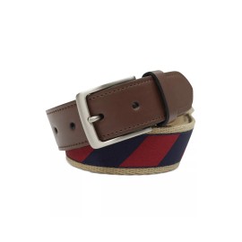Club Room Men’s Belt Ribbon Overlay Belt with Faux-Leather Trim, Navy Red Medium