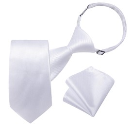 DiBanGu Boys Pre-tied Neckties and Pocket Square Set Adjustable Strap Tie for Kids Wedding Party Graduation School Uniforms, Pale White