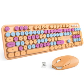 MOFII Wireless Keyboard and Mouse Combo, Retro Keyboard with Round Keycaps, 2.4GHz Dropout-Free Connection, Cute USB Mouse for PC/Laptop/Windows XP/7/8/10 (Orange-Colorful)