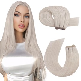 Moresoo Weft Hair Extensions Human Hair Blonde Hair Extensions for Women Sew in Platinum Blonde Weft Sew in Remy Human Hair Extensions Double Weft 22 Inch 100g/Pack