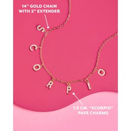 xo, Fetti Zodiac Scorpio Necklace, 14" Choker, Gold Pave, Charm Letter Cubic Zirconia Jewelry | Horoscope Birthday Gift, BFF Friend Gift, Bday