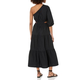 The Drop Women's April One Shoulder Cut-Out Tiered Midi Dress, Black, S