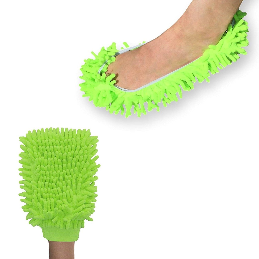 Chenille Wash & Dust Microfiber Mitt - Premium Scratch-free Used for Car, Home, Electronics, Windows (Lime - Foot & Mitt)