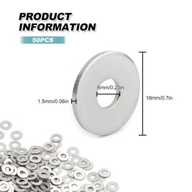 Washers M6 x 18 mm Pack of 50 Body Washers Washers Washers M6 Stainless Steel Fitting Washers Flat Washers for Screws