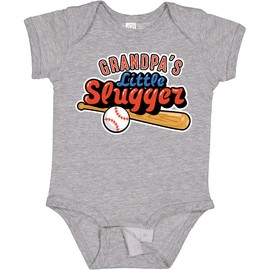 inktastic Grandpa's Little Slugger Baby Bodysuit Newborn 0060 Heather Grey 2a852