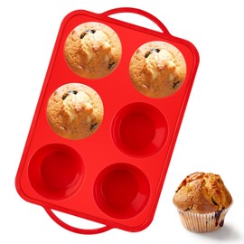 Puyeipt Jumbo Muffin Pan with Metal Frame, 6 Cup Large Cupcake Mold with Handles, Silicone Egg Bite Baking Tray, BPA Free & Non-Stick