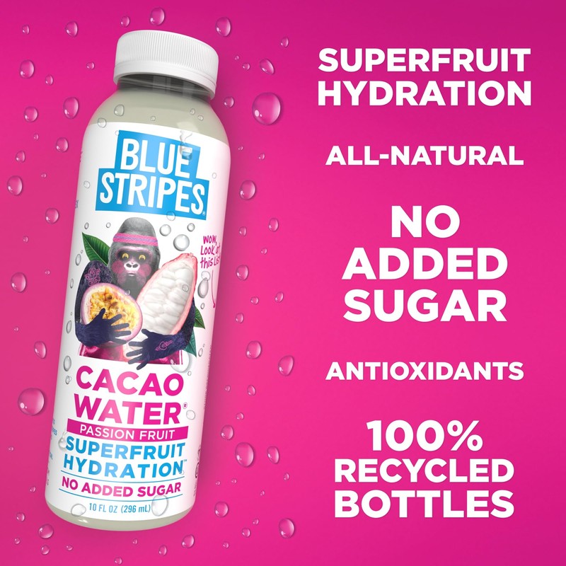 Blue Stripes Cacao Water (Passion Fruit) - All-Natural, No Sugar