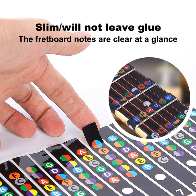 4 Sheets Guitar Fretboard Stickers, Color Coded Note Decals Frets