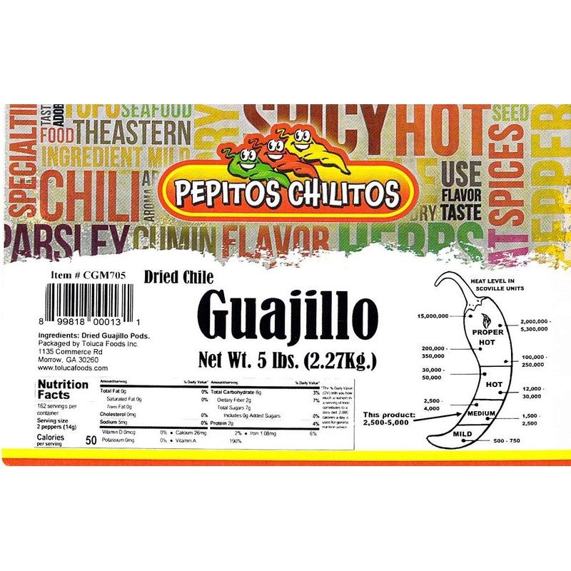 PEPITOS CHILITOS Chile Guajillo 5lb Resealable Bag - Natural and