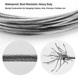 OOTSR Curtain Tension Wire Net Curtain Tieback Rod Set Photo Picture Hanging Wire Wall Mount Children’s Art Projects Display Curtain Wire Stainless Steel Clothesline Wire (5 Meter)