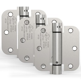 Treasem 3 Pack Self Closing Door Hinges, 3.5 Inch Spring Loaded Door Hinges, Adjustable Tension with 5/8'' Radius Corners, for Front, Back Doors, Left and Right Hand, UL Listed, Satin Nickel