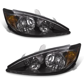 AXLAHA Headlights Assembly for 2002 2003 2004 Toyota Camry LE/XLE Headlamp Black Housing Amber Reflector Clear Lens Driver and Passenger Side