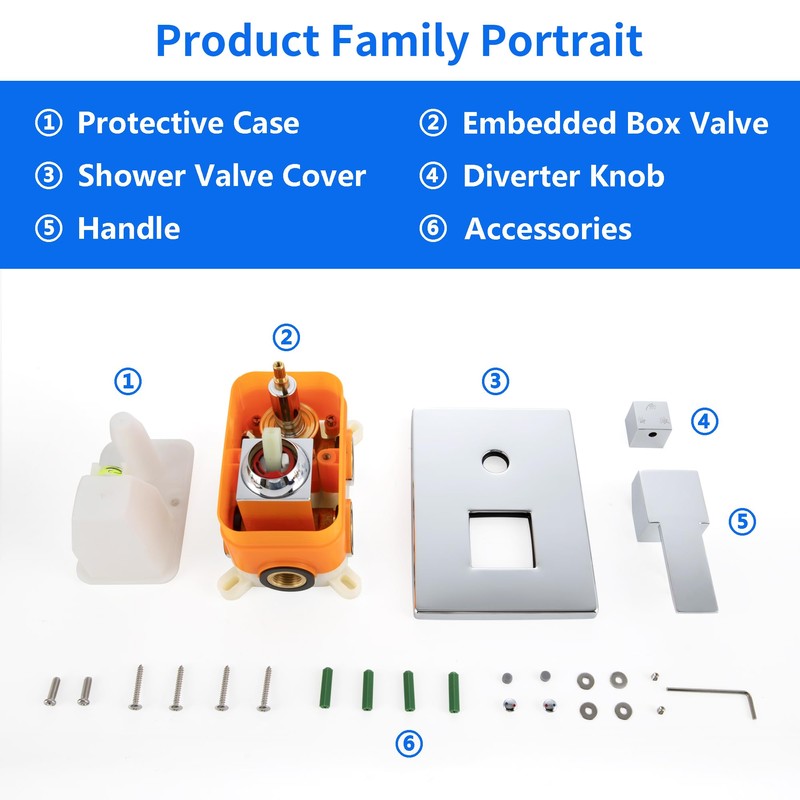 SKOWLL Shower Valve Kit Polished Chrome 3-Way Shower Mixing Valve