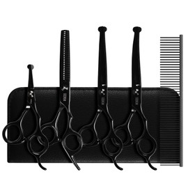 SCEDREAM Dog Grooming Scissors Kit with Safety Round Tips, Professional 6 in 1 Grooming Scissors for Dog, Cats, Pets, 4CR Stainless Steel, Sharp and Durable