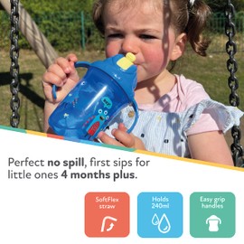Nuby Flip N Sip Water Bottle - No Spill Sippy Cup | 240ml / 8oz | Twin Handle | Weighted Straw | Dishwasher Safe | Suitable Beaker for 6 Months Plus (Pack of 2), 048526890439