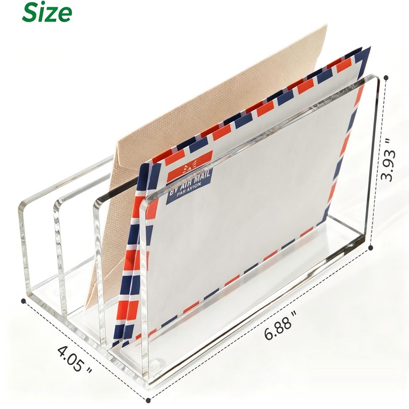 AIDIMOO Clear Acrylic 3 Compartment Mail & Letter Organizer for