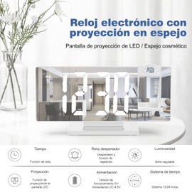Reloj Despertador Digital con Pantalla LED, Despertador Inteligente con Proyección Giratorio de 180°, Reloj LED con Función Temperatura, 12/24 H, Fecha, Despertador para Dormitorio Cocina Oficina