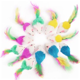 Smokey's Stash Faux Fur Cat Mice Toy 12 Per Pack Realistic Small Mouse with Rattle and Catnip Safe for Adult Cats and Kittens Multi Half Color Half White