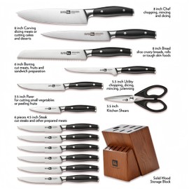 Klaus Meyer Arcelor 14 Piece Exclusive German Steel Non-Slip Handles Knife Set with Solid Wood Block …