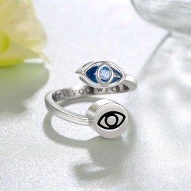 Evil Eye Urn Rings For Ashes 925 Sterling Silver Cremation Rings For Ashes For Women Keepsake Memorial Jewelry Gifts For Women, Sterling Silver, Cubic Zirconia