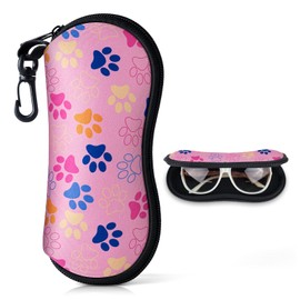 Playexen Soft Glasses Case for Sunglasses Storage Bag Men & Women or Children Ultralight Neoprene Zip Belt Clip Glasses Case Portable Case for Keys Pencils Cards, Pink Claw, m