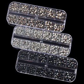 Massive Beads 4500pcs+ Flatback Glass Hotfix Iron On Rhinestones Crystal for DIY Making with 1 Tweezer & 1 Picking Pen for Shoe, Cloth, Face Art, Bag, Manicure (3-Sizes,3-Colors, Black Color Series)