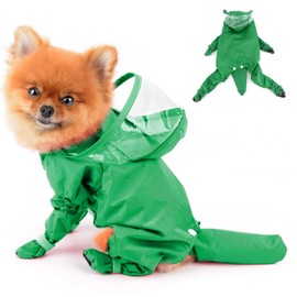 PAIDEFUL Small Dog Full Body Coverage Raincoat Solid Four-Leg Onesie Rain Jacket Waterproof Hoodie Puppy Clothes Button Lightweight Cats Costume, Green, L