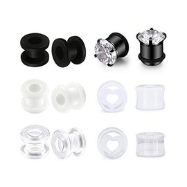 Ear Tunnels Plugs Cubic Zirconia Acrylic Double Flared Flexible Tunnel Ear Stretching Heart Five-pointed Star Shaped Women Men 10-16 mm, Acrylic Metal Stainless Steel