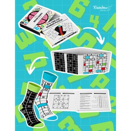 Rainbow Socks - Brain Games Socks - Women's Men's Brain Games Socks - Perfect Socks for Lovers of Crossword and Sudoku - Box of Socks and Thinking Games - 2 Pairs, Brain Games