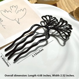French hair pins for women 3pcs,Buns and Updos with No Hair Damage,Black Metal Butterfly, Fish tail, Ginkgo U-shaped French Pin Great Hold,Suitable for fine & thick hairUS314 (Black)